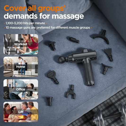 Muscle Massage Gun Deep Tissue Massager 10 Heads - 30 Speeds LCD Screen