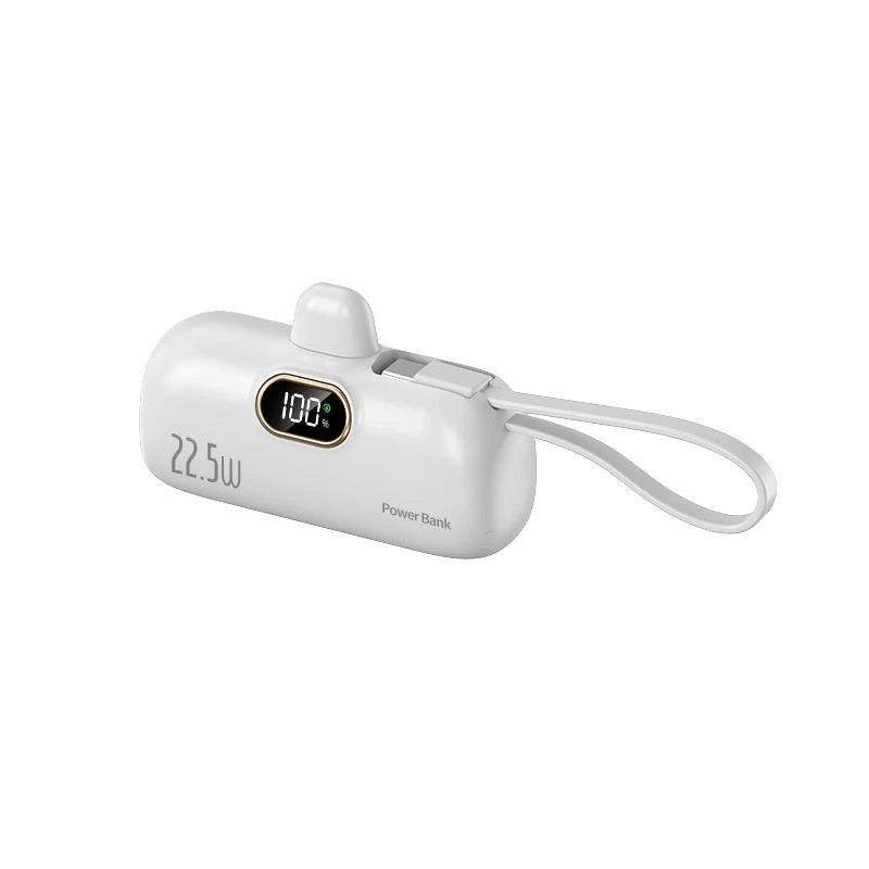 Mini Power Bank 5000mAh Portable Fast Charge 22.5W, 2 In 1 With Led Display