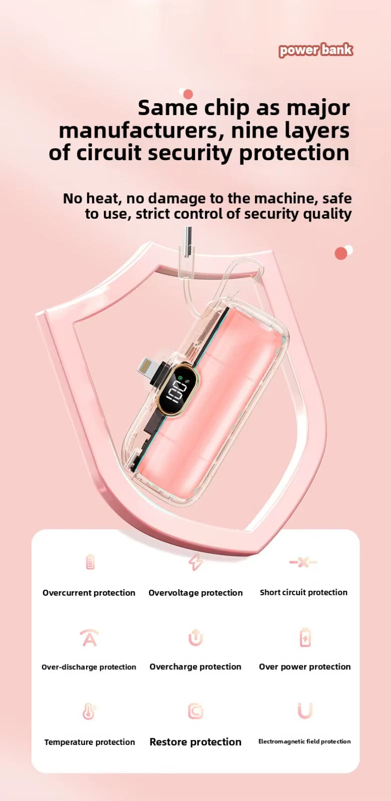 Mini Power Bank 5000mAh Portable Fast Charge 22.5W, 2 In 1 With Led Display