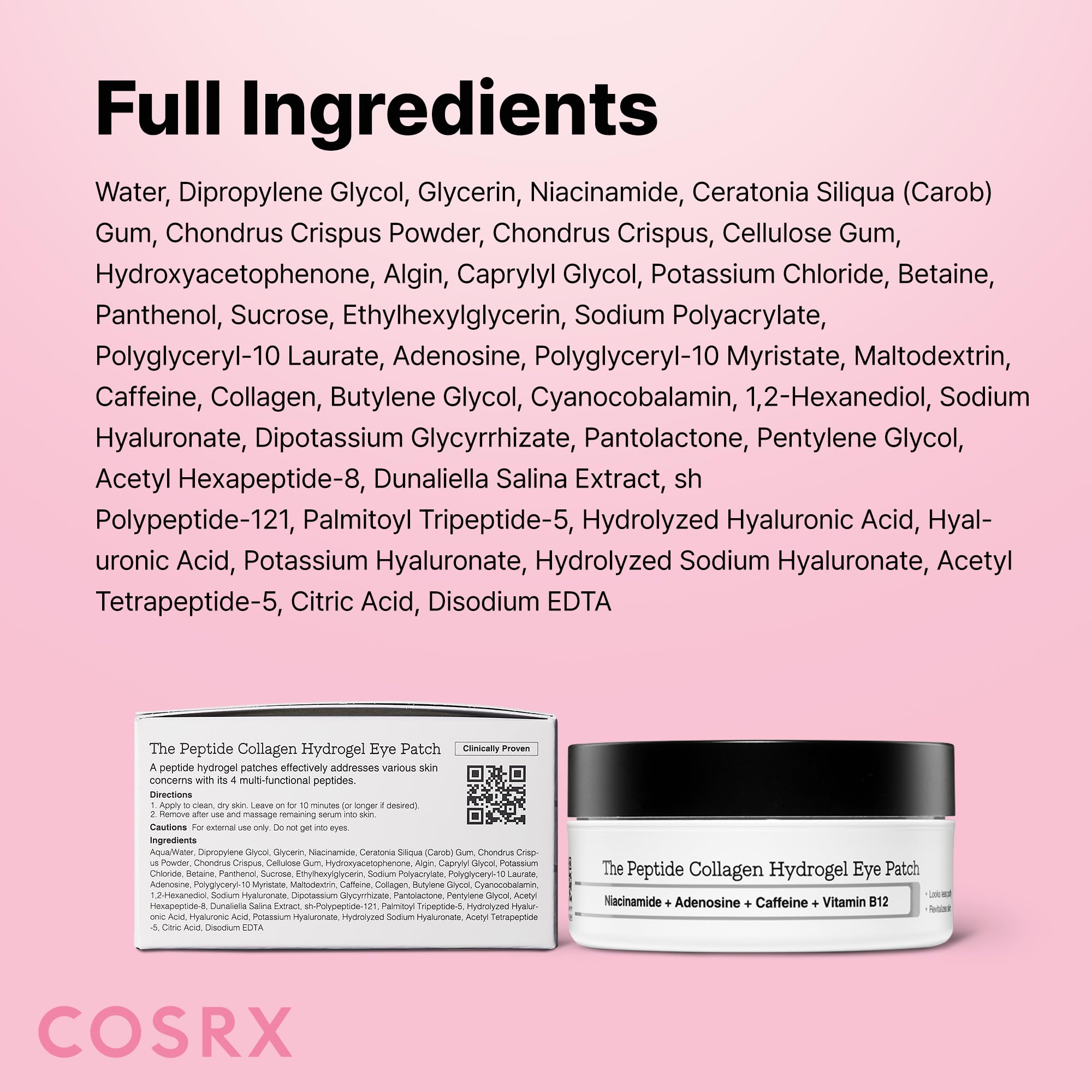 COSRX Pink Peptide Collagen Hydrogel Eye Patches 60pcs - Firming Under Eye Mask for Dark Circles & Puffy Bags