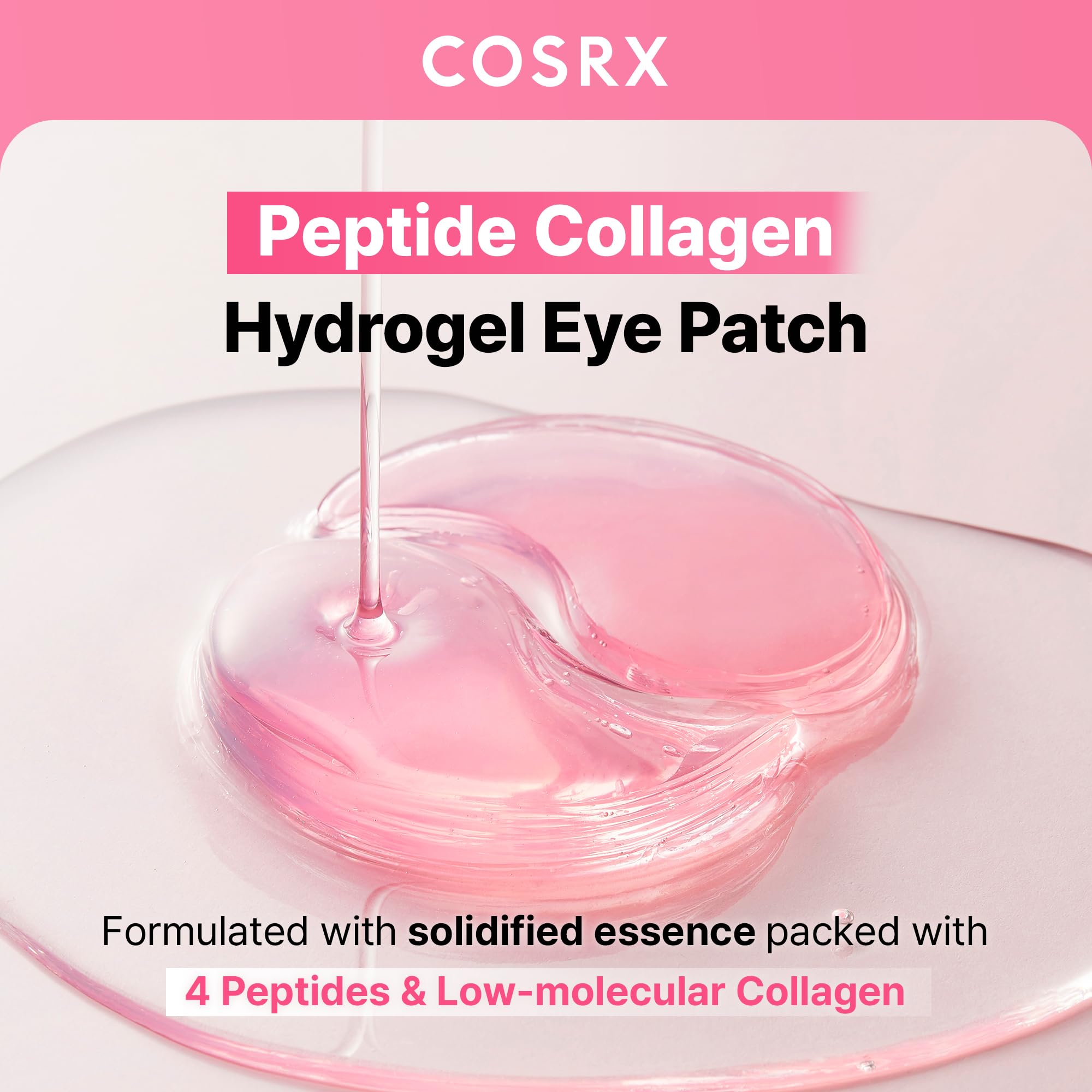 COSRX Pink Peptide Collagen Hydrogel Eye Patches 60pcs - Firming Under Eye Mask for Dark Circles & Puffy Bags
