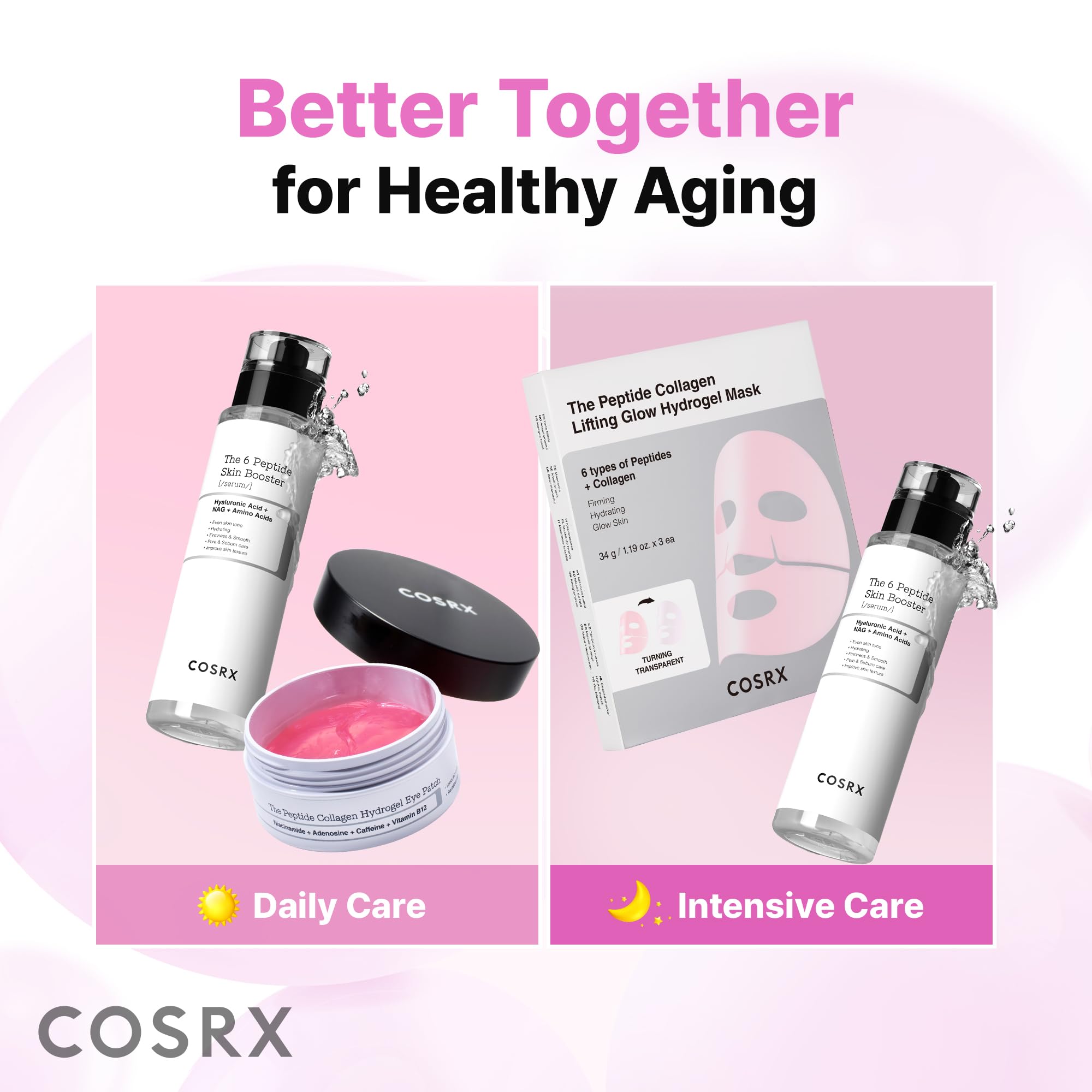 COSRX Pink Peptide Collagen Hydrogel Eye Patches 60pcs - Firming Under Eye Mask for Dark Circles & Puffy Bags