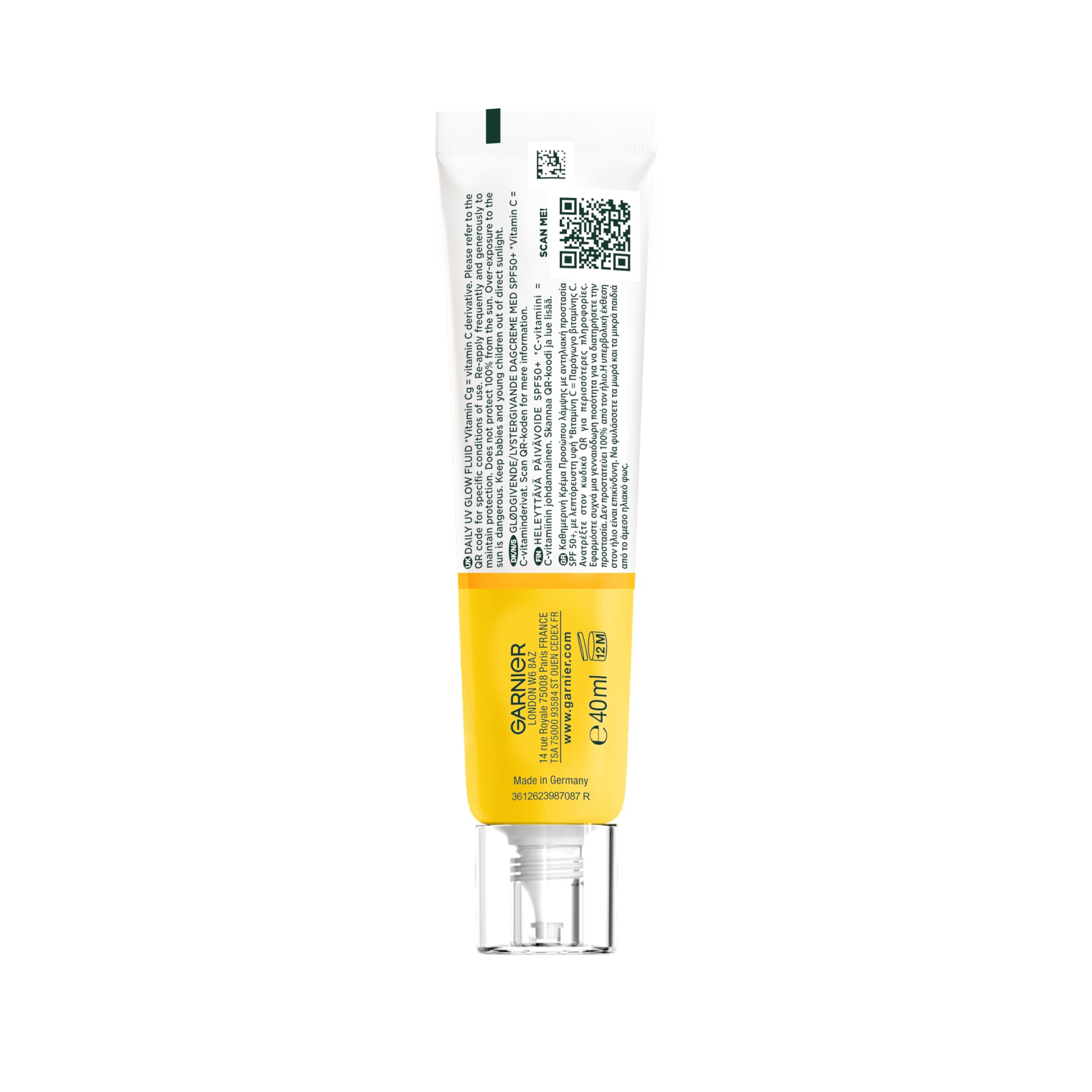 Garnier Vitamin C Daily UV Brightening Fluid Sheer Glow SPF50+ - Anti-Sun Damage Face & Neck Moisturizer - 40ml