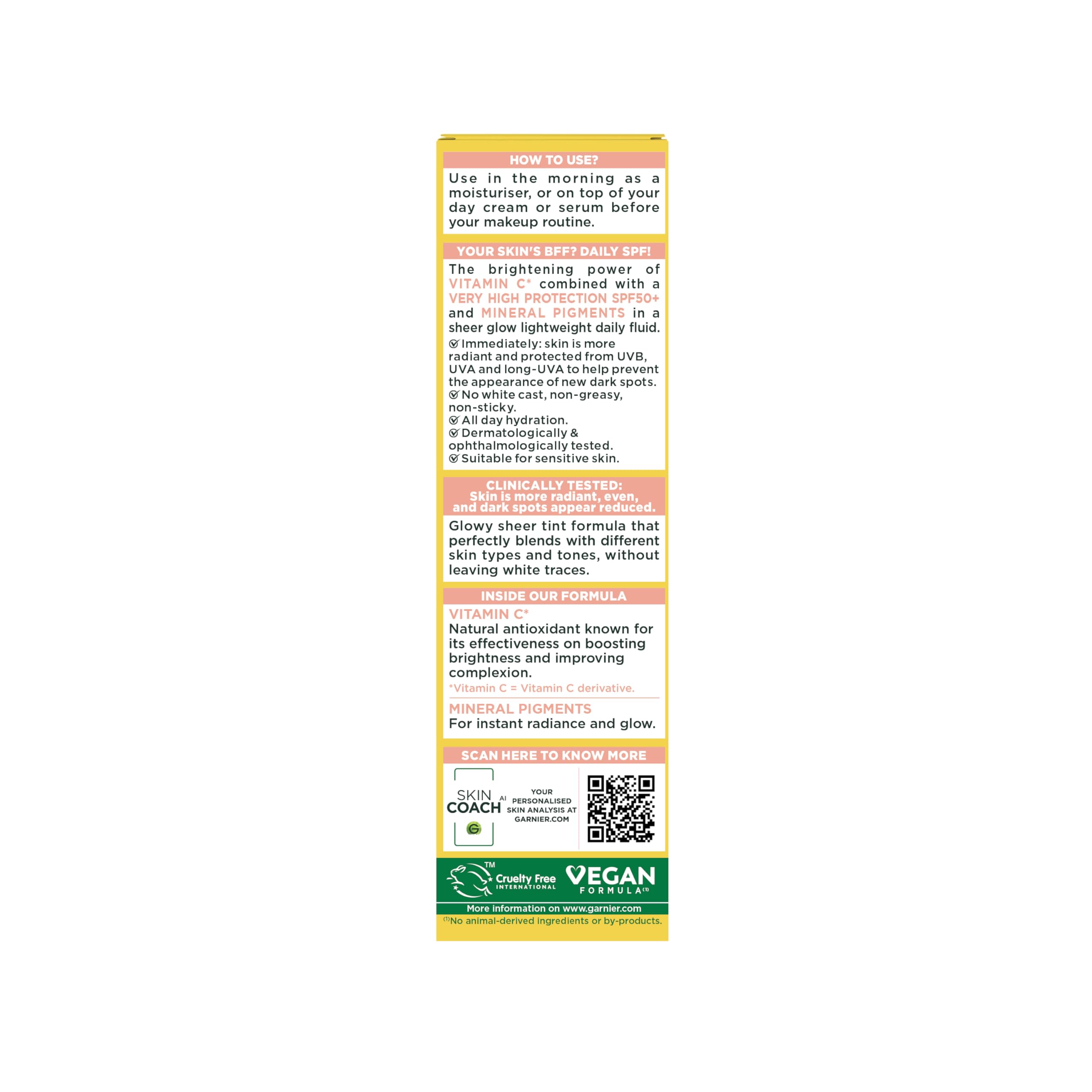 Garnier Vitamin C Daily UV Brightening Fluid Sheer Glow SPF50+ - Anti-Sun Damage Face & Neck Moisturizer - 40ml