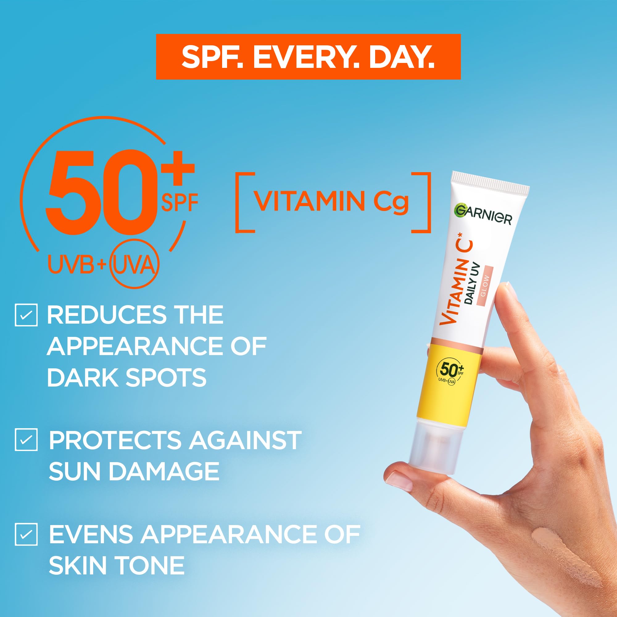 Garnier Vitamin C Daily UV Brightening Fluid Sheer Glow SPF50+ - Anti-Sun Damage Face & Neck Moisturizer - 40ml