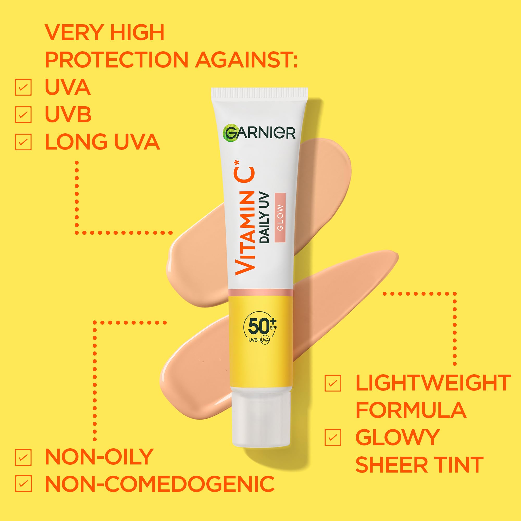 Garnier Vitamin C Daily UV Brightening Fluid Sheer Glow SPF50+ - Anti-Sun Damage Face & Neck Moisturizer - 40ml