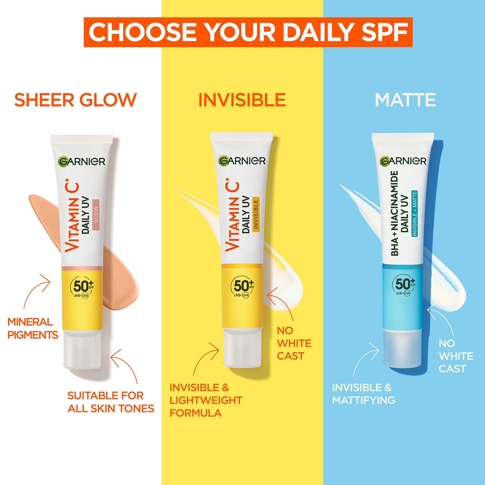 Garnier Vitamin C Daily UV Brightening Fluid Sheer Glow SPF50+ - Anti-Sun Damage Face & Neck Moisturizer - 40ml