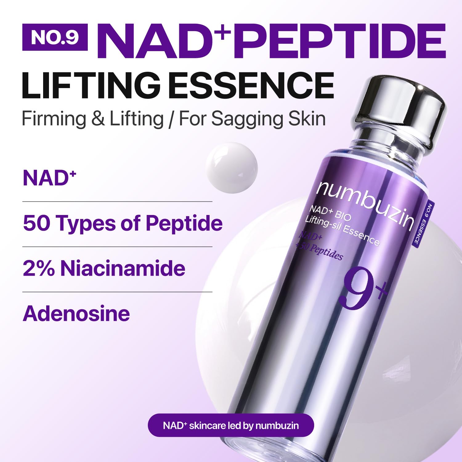numbuzin No.9 NAD+ 50 Peptides Firming Essence - Retinol Anti-Wrinkle & Sagging Skin Serum - 50ml