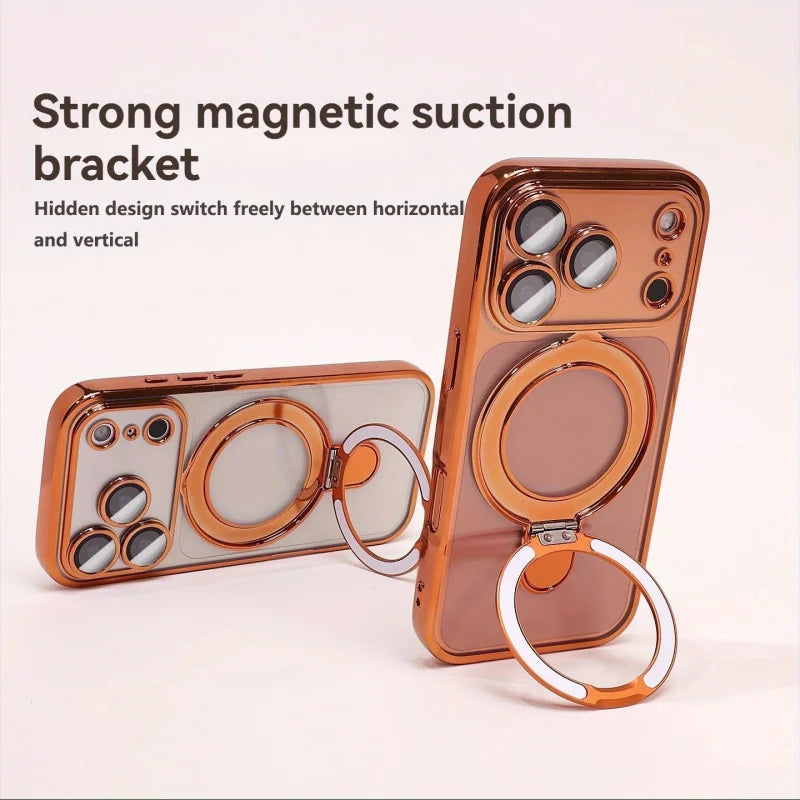 Magnetic Wireless Charging Phones Case with Lens Protection Bracket for iPhones