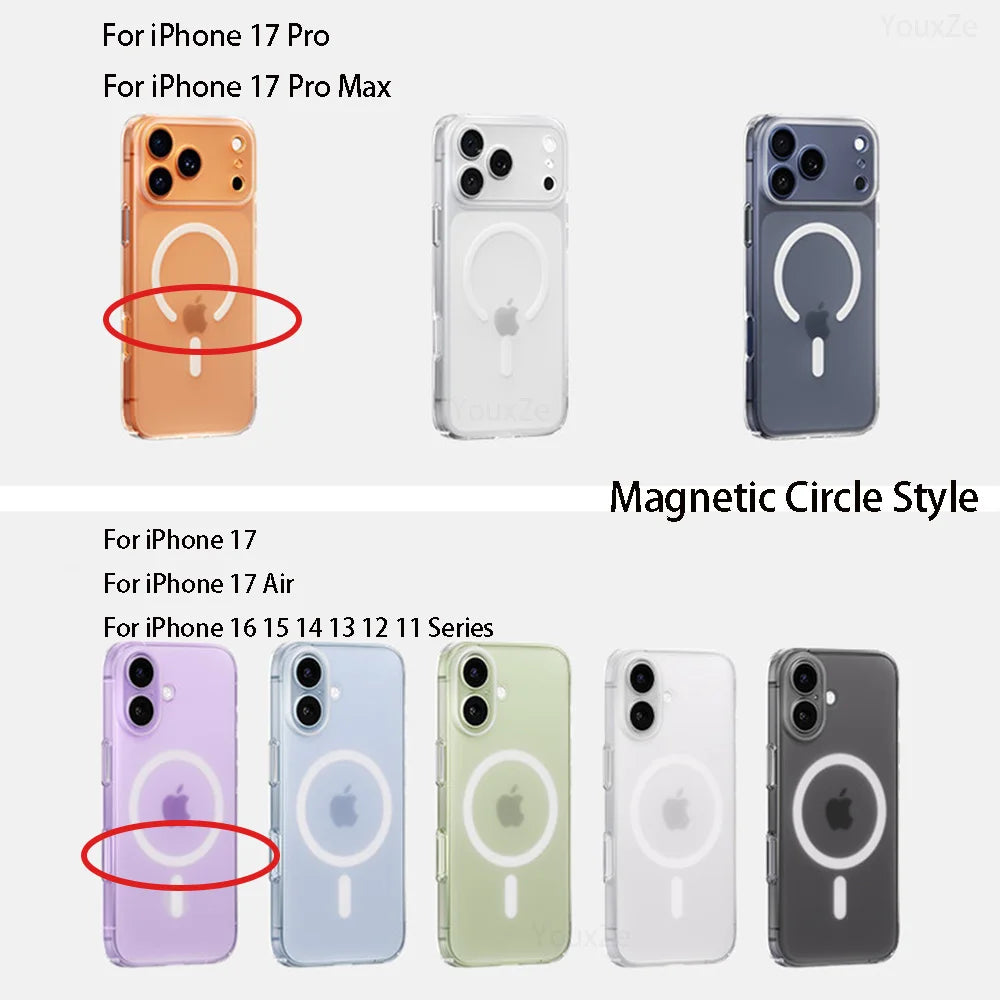 Clear Magnetic Phone Case for iPhone 17 16 15 14 13 12 11 Pro Max - Anti-Yellowing Cover Compatible with MagSafe