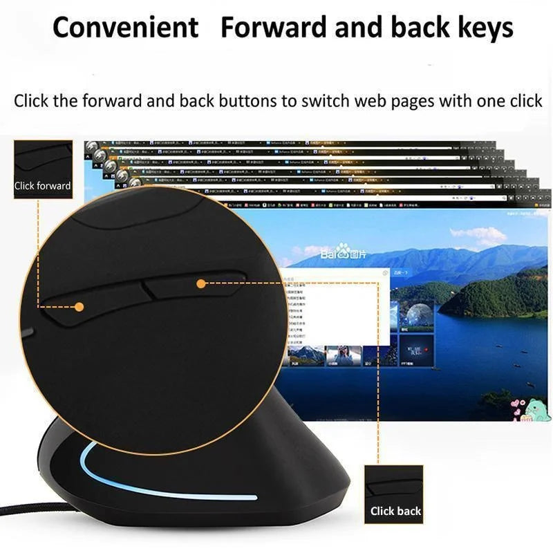 Zyvomart Ergonomic Vertical RGB Wired Gaming Mouse 3200DPI Optical Wrist Protector
