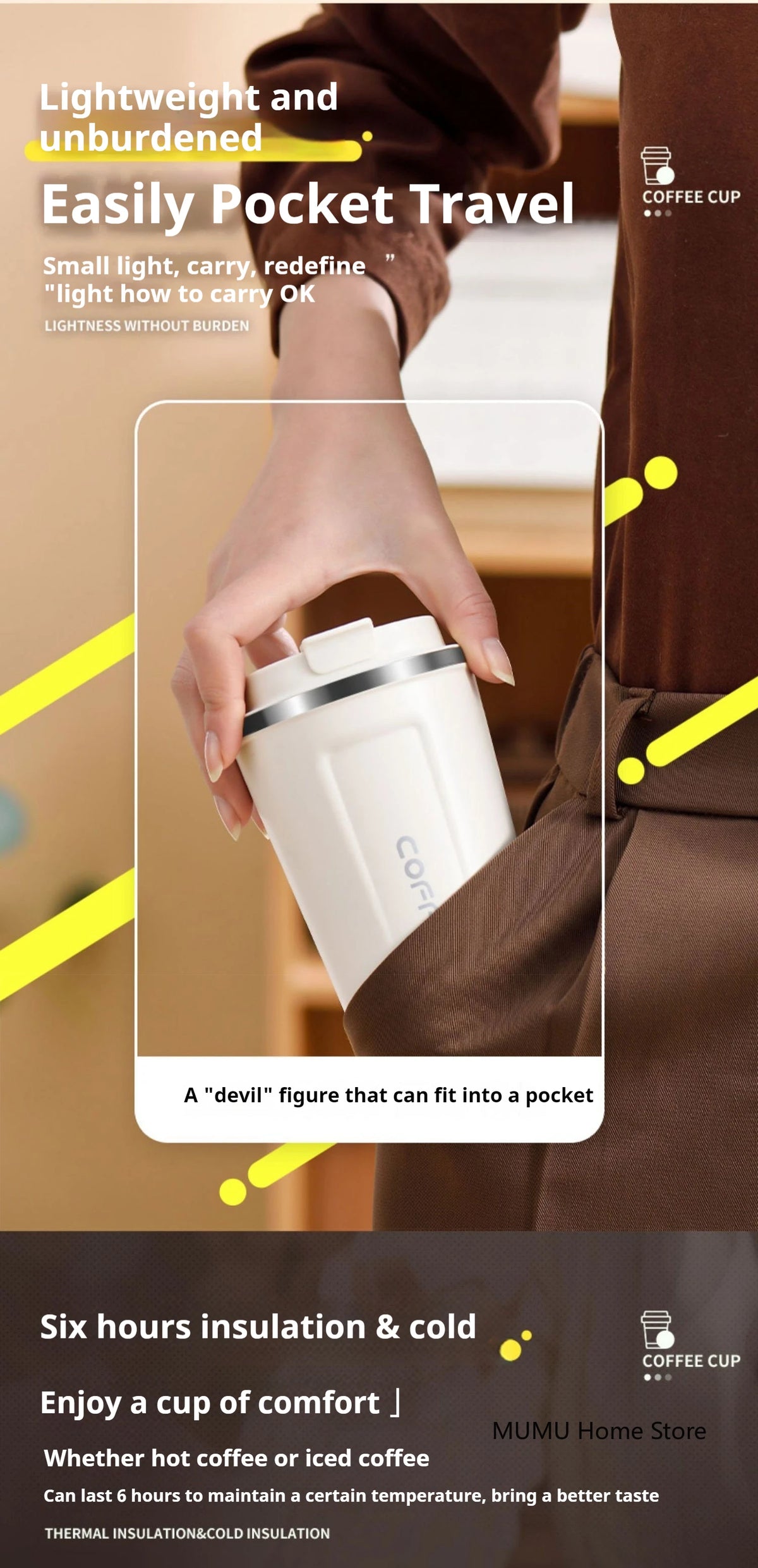 Insulated Stainless Steel Travel Coffee Mug and Car Tumbler