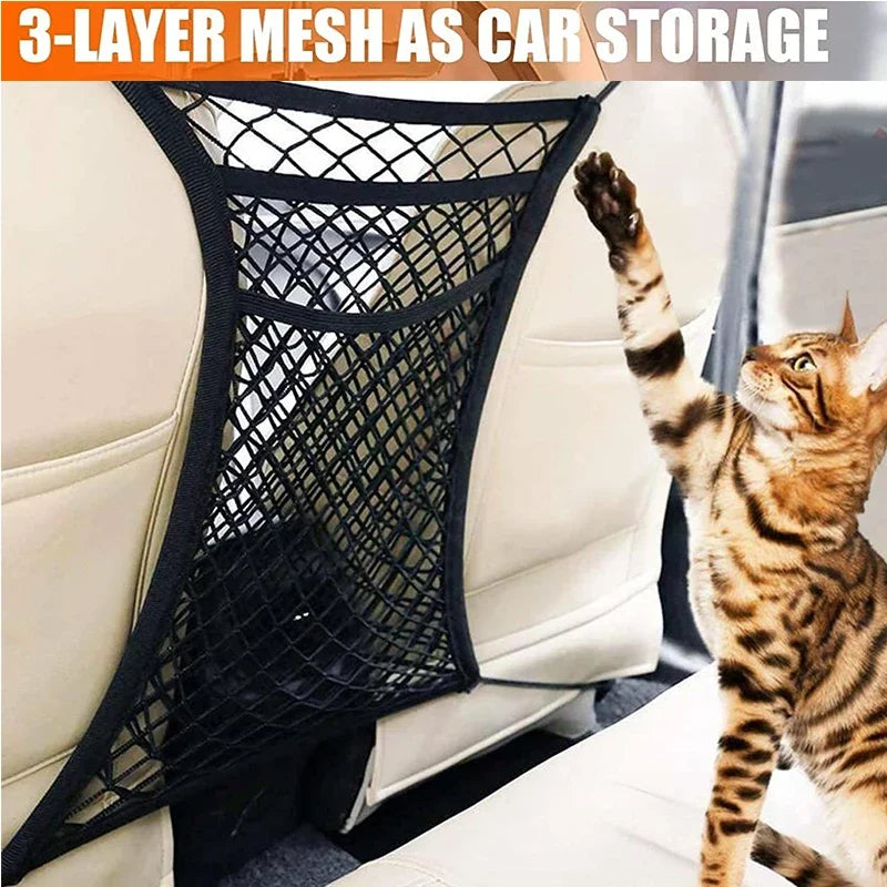 Zyvomart 3-Layer Elastic Mesh Car Storage Net Bag - Auto Interior Seat Organizer & Pet Barrier