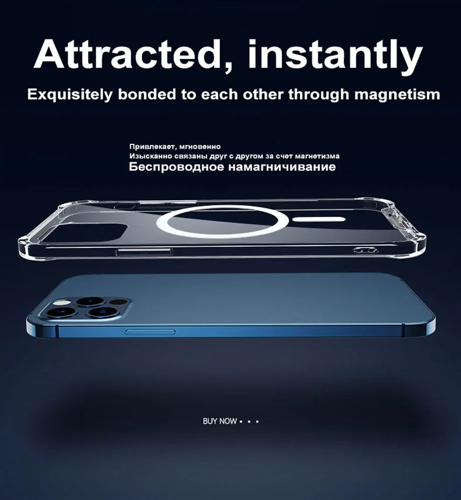 Clear Acrylic Magnetic Shockproof Case for iPhone 11-18 Pro Max