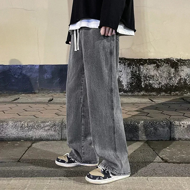 Zyvomart Men's Streetwear Loose Straight Wide Leg Jeans Korean Style Fashion