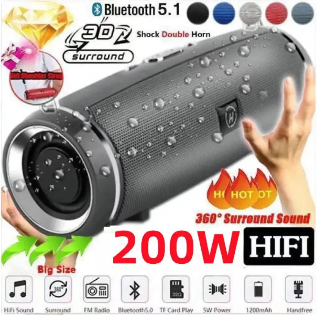 Zyvomart 200W Peak Power Portable Bluetooth Speaker IPX7 Waterproof Boom Box