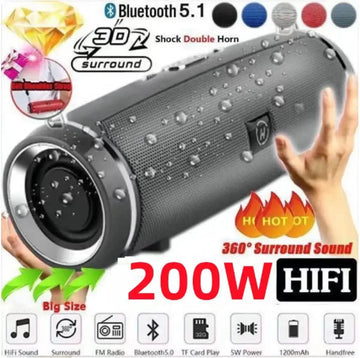 Zyvomart 200W Peak Power Portable Bluetooth Speaker IPX7 Waterproof Boom Box