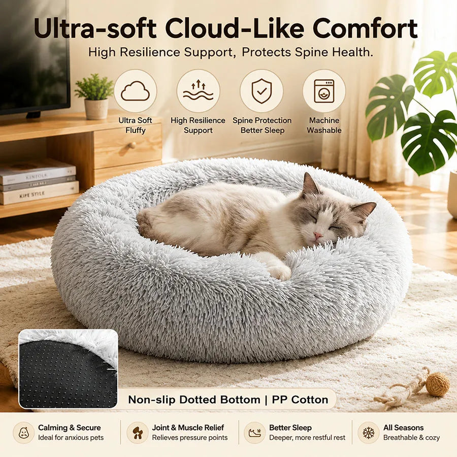 Zyvomart Soft Plush Round Donut Cat & Dog Calm Bed Washable Pad
