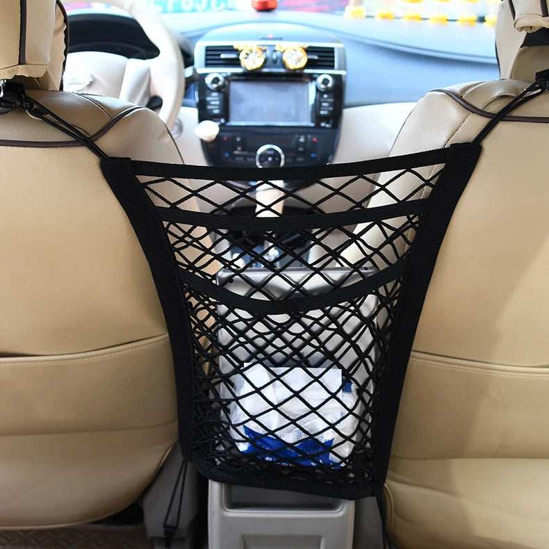 Zyvomart 3-Layer Elastic Mesh Car Storage Net Bag - Auto Interior Seat Organizer & Pet Barrier