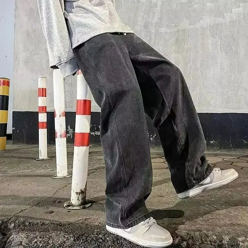 Zyvomart Men's Streetwear Loose Straight Wide Leg Jeans Korean Style Fashion