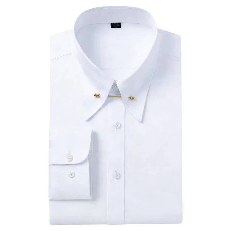 Zyvomart Men's Embroidered French Cufflinks Dress Shirt with Collar Pins