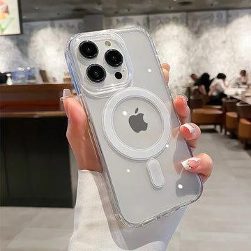Transparent Magnetic Wireless Charge Case For iPhone 7 8 Xs 11 12 13 14 15 16 17 Pro Max Air Plus Shockproof Phone Cover