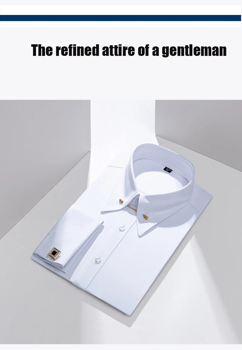 Zyvomart Men's Embroidered French Cufflinks Dress Shirt with Collar Pins