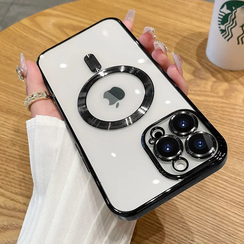 Luxury Plating Magnetic Case for iPhone 11-17 Pro Max with Lens Protector