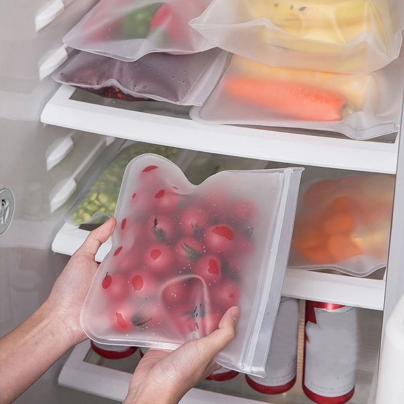 5-Piece Reusable Silicone Food Storage Bags for Refrigerator