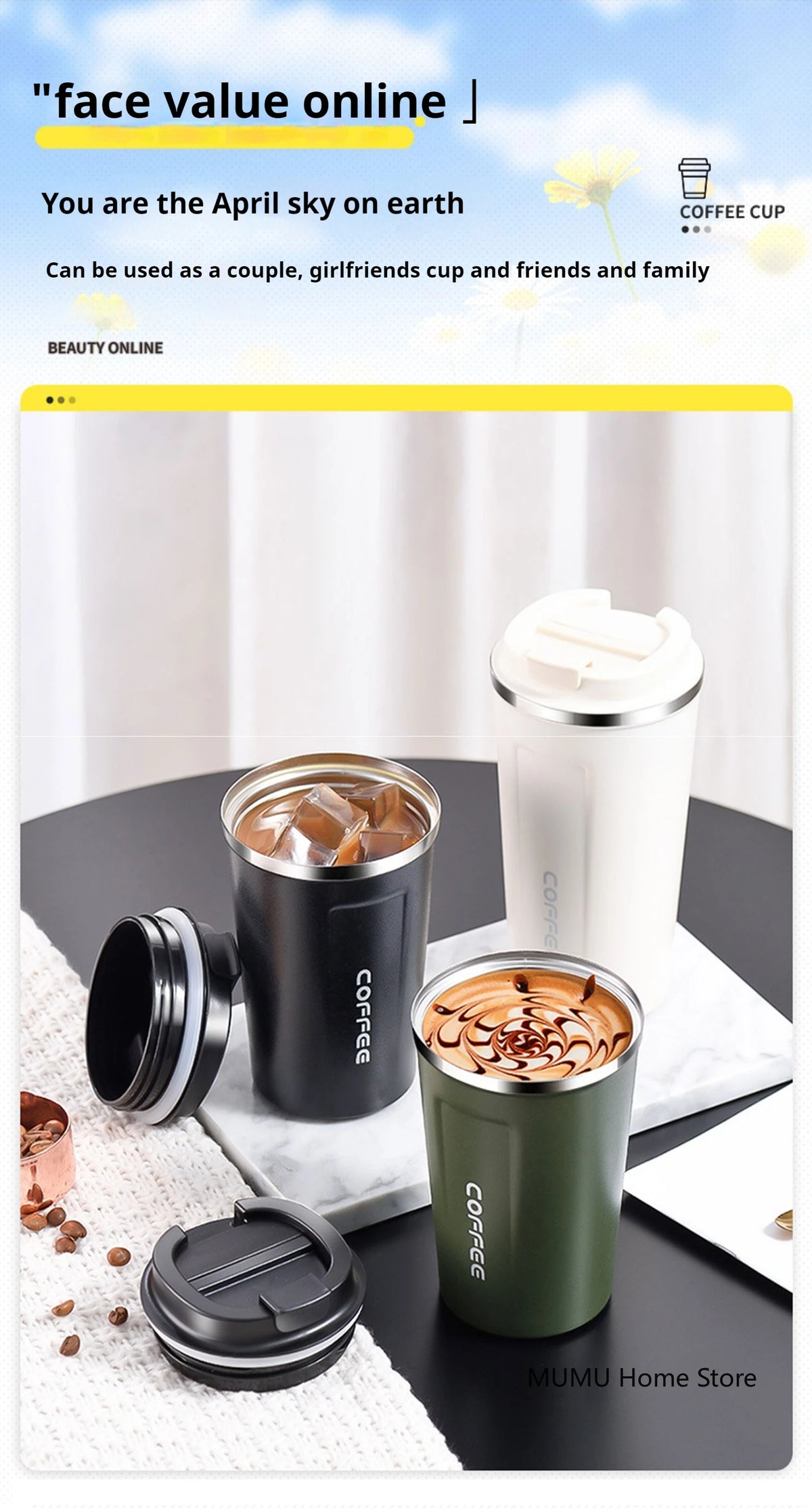 Insulated Stainless Steel Travel Coffee Mug and Car Tumbler
