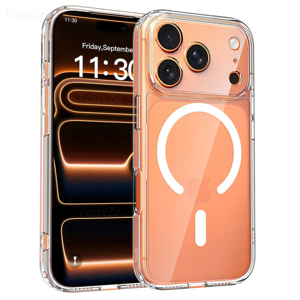 Clear Magnetic Phone Case for iPhone 17 16 15 14 13 12 11 Pro Max - Anti-Yellowing Cover Compatible with MagSafe