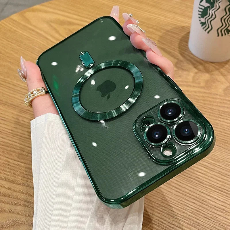 Luxury Plating Magnetic Case for iPhone 11-17 Pro Max with Lens Protector
