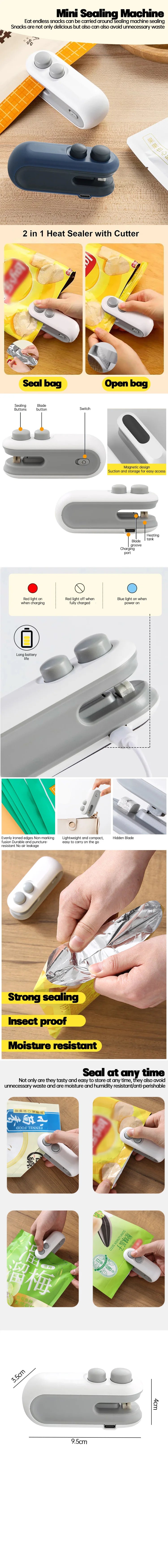 2-in-1 Rechargeable Mini Bag Sealer with Built-in Safety Cutter