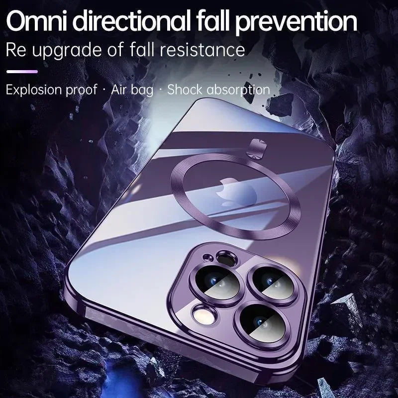 Luxury Plating Magnetic Case for iPhone 11-17 Pro Max with Lens Protector