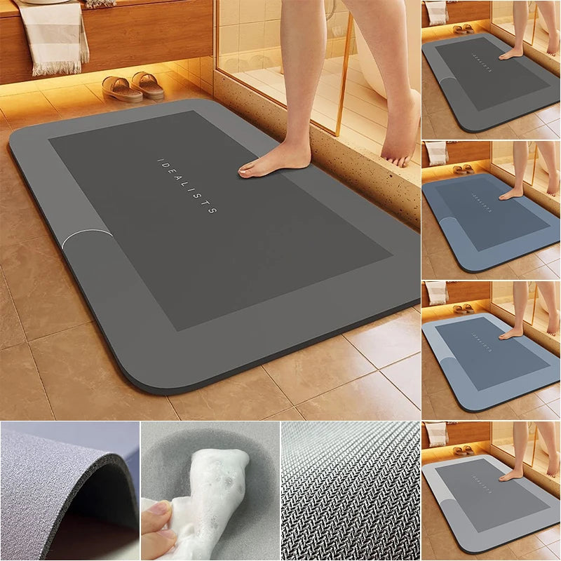 Super Absorbent Diatomite Bath Mat - Quick Dry Non-Slip Floor Rug