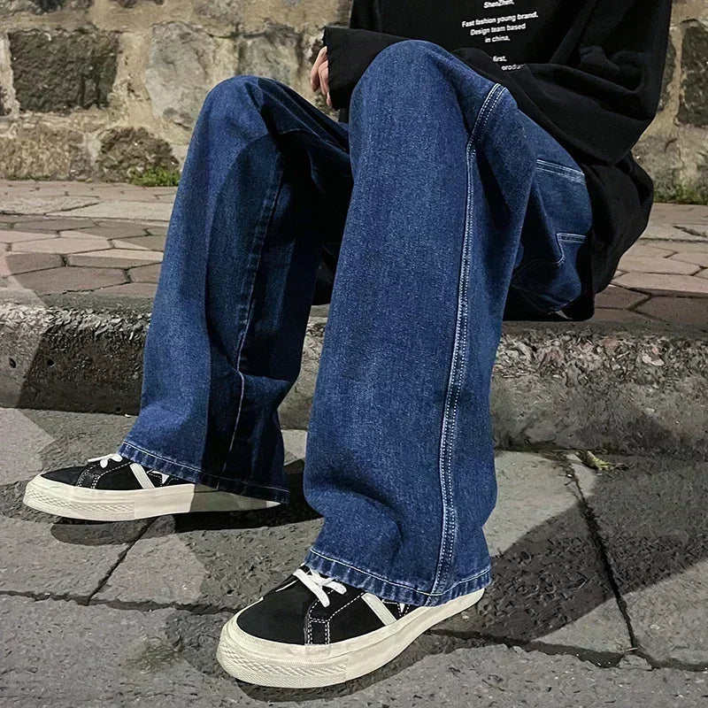 Zyvomart Men's Streetwear Loose Straight Wide Leg Jeans Korean Style Fashion