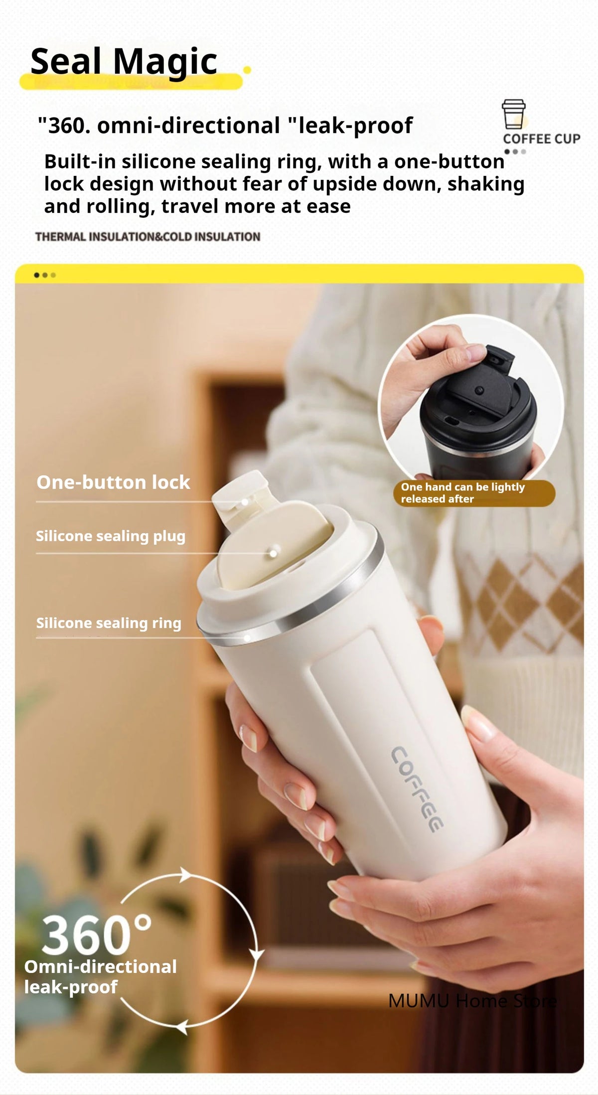 Insulated Stainless Steel Travel Coffee Mug and Car Tumbler