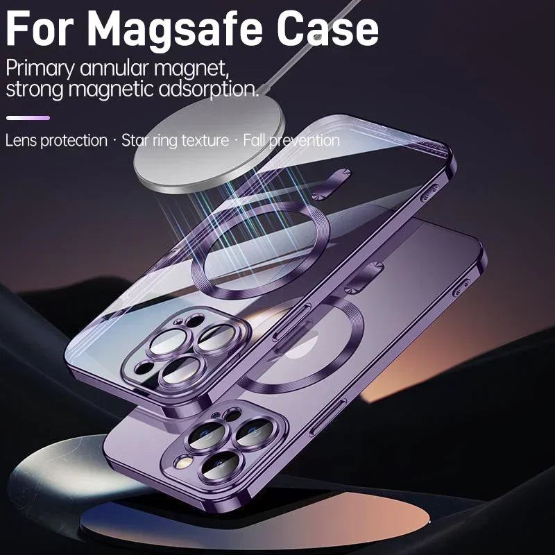 Luxury Plating Magnetic Case for iPhone 11-17 Pro Max with Lens Protector