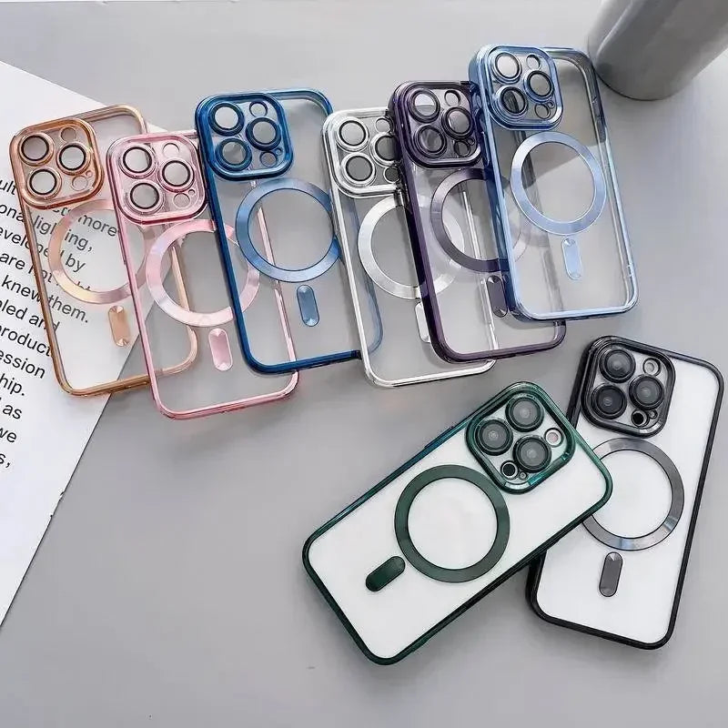 Luxury Plating Magnetic Case for iPhone 11-17 Pro Max with Lens Protector