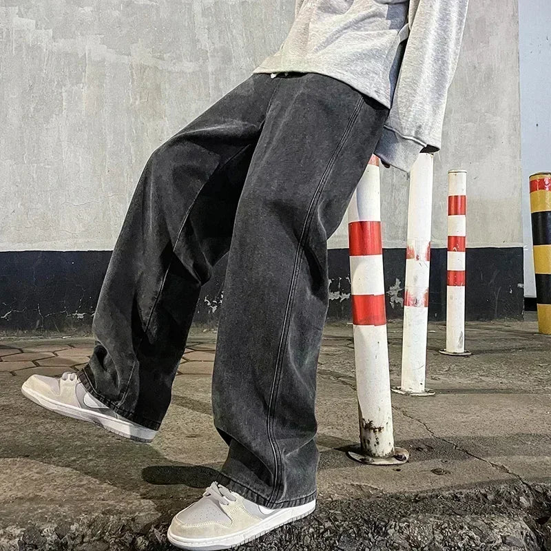 Zyvomart Men's Streetwear Loose Straight Wide Leg Jeans Korean Style Fashion