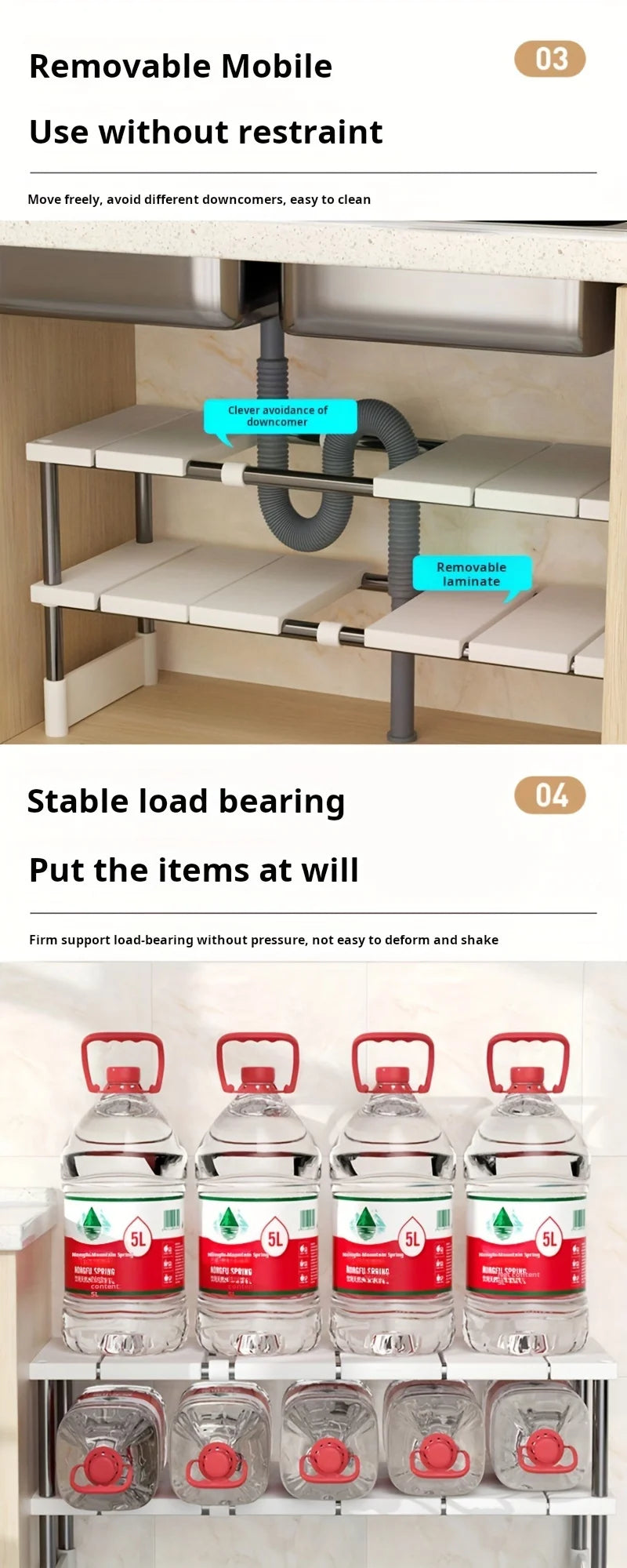 Expandable Under Sink Storage Rack and Kitchen Cabinet Organizer