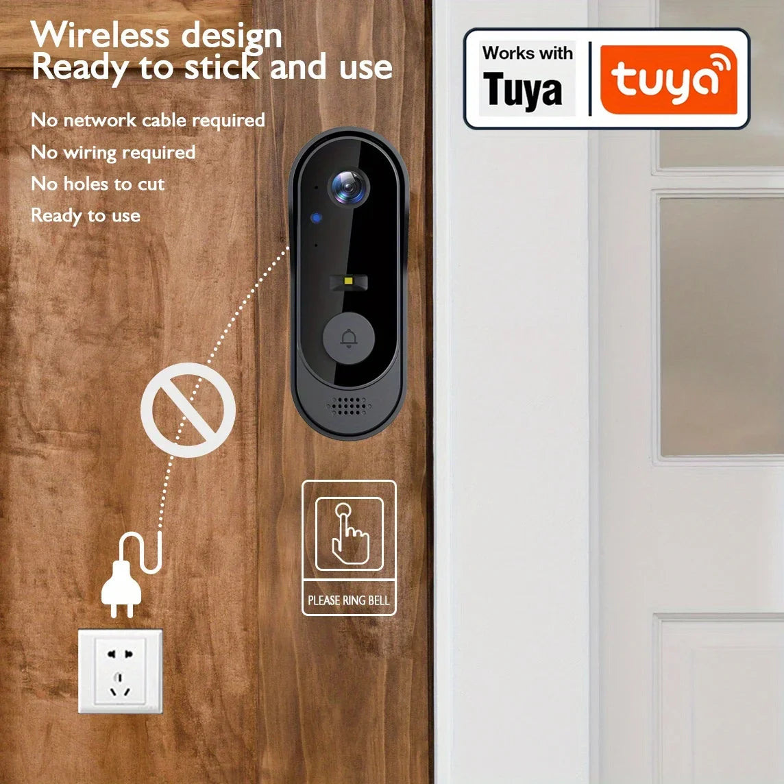 Tuya 1080P WiFi Smart Video Doorbell with Bidirectional Audio and Waterproof Camera