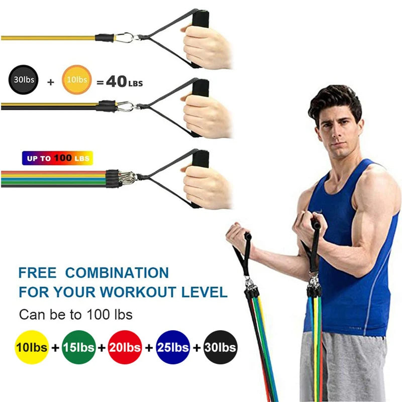 Zyvomart 11Pcs Pull Rope Resistance Bands Set Portable Gym Fitness Equipment