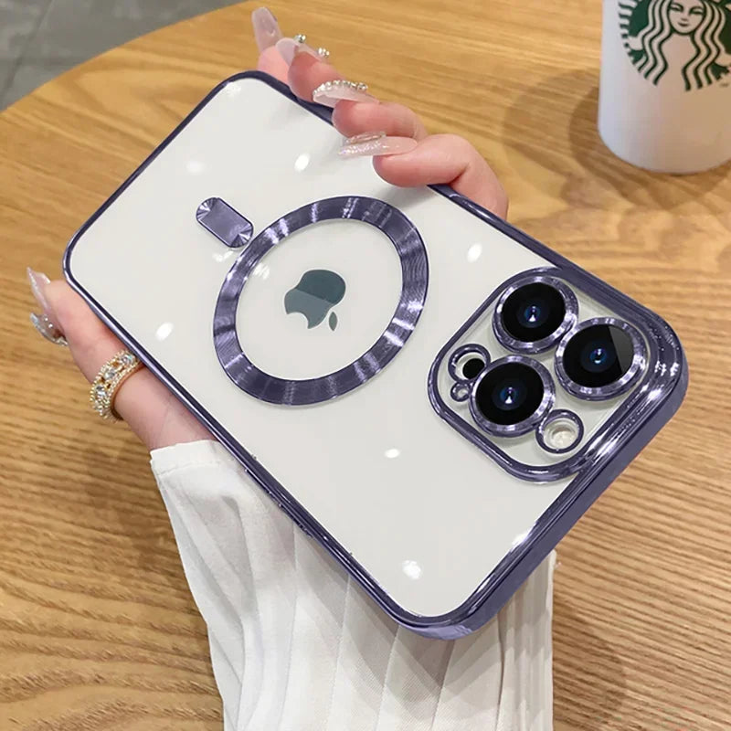 Luxury Plating Magnetic Case for iPhone 11-17 Pro Max with Lens Protector
