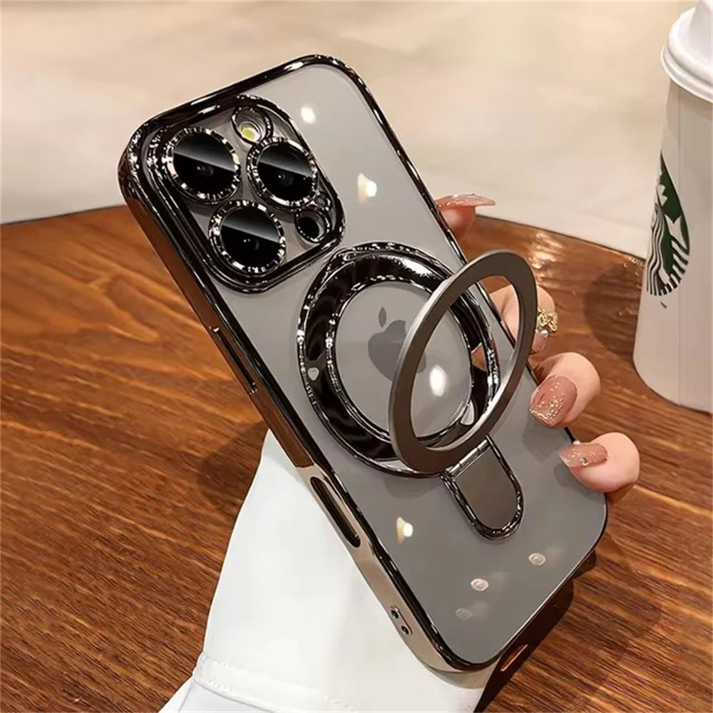 Clear Acrylic Magnetic Stand Case for iPhone 11-17 Pro Max