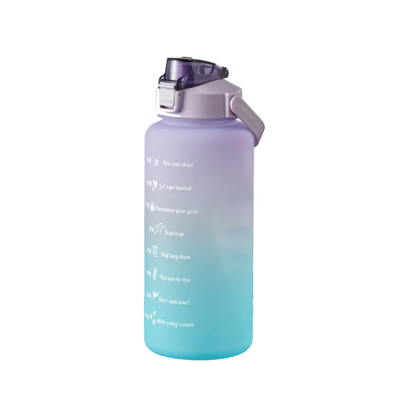 2L Large Capacity Sports Water Bottle with Straw and Time Marker