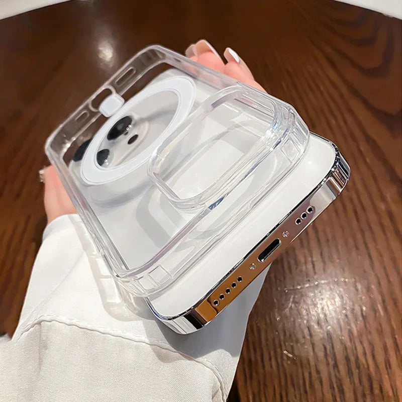 Transparent Magnetic Wireless Charge Case For iPhone 7 8 Xs 11 12 13 14 15 16 17 Pro Max Air Plus Shockproof Phone Cover