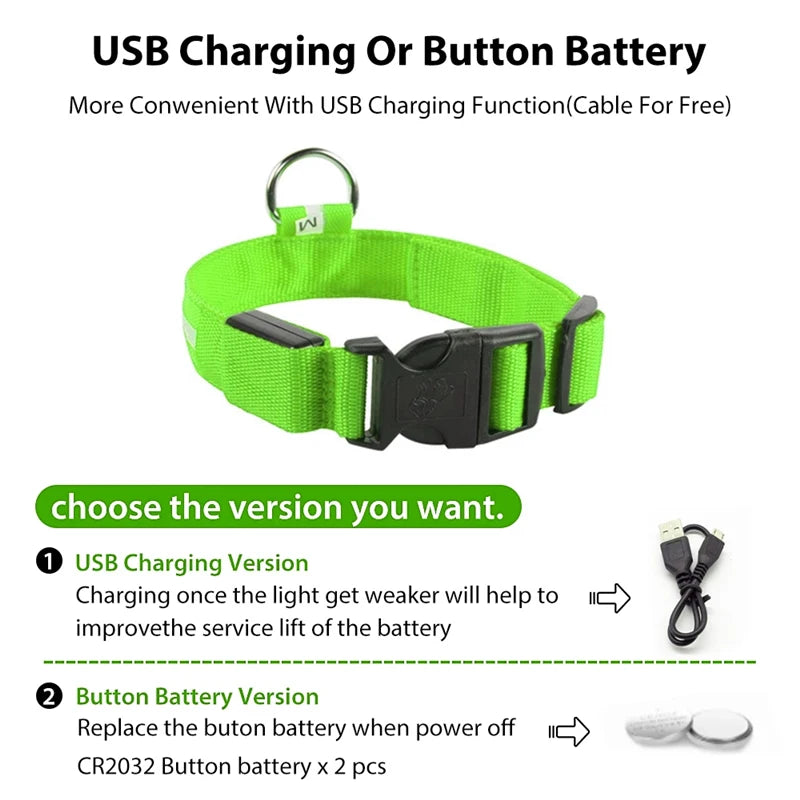 Zyvomart USB Rechargeable Glowing LED Pet Collar - Luxury Detachable Bright Night Safety Light