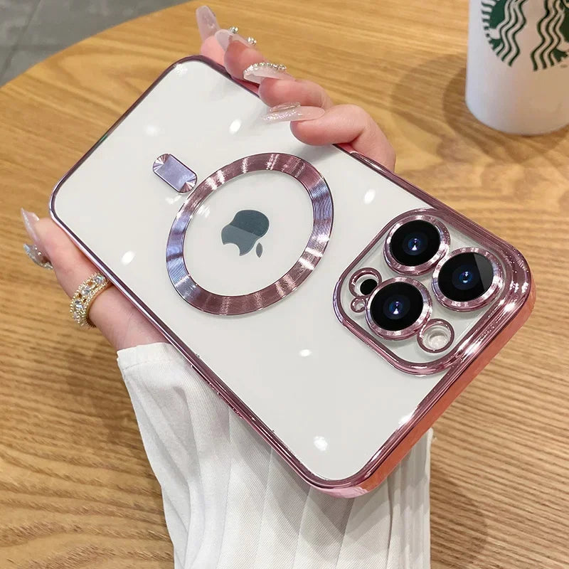 Luxury Plating Magnetic Case for iPhone 11-17 Pro Max with Lens Protector