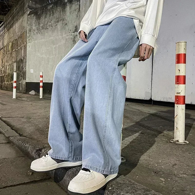 Zyvomart Men's Streetwear Loose Straight Wide Leg Jeans Korean Style Fashion